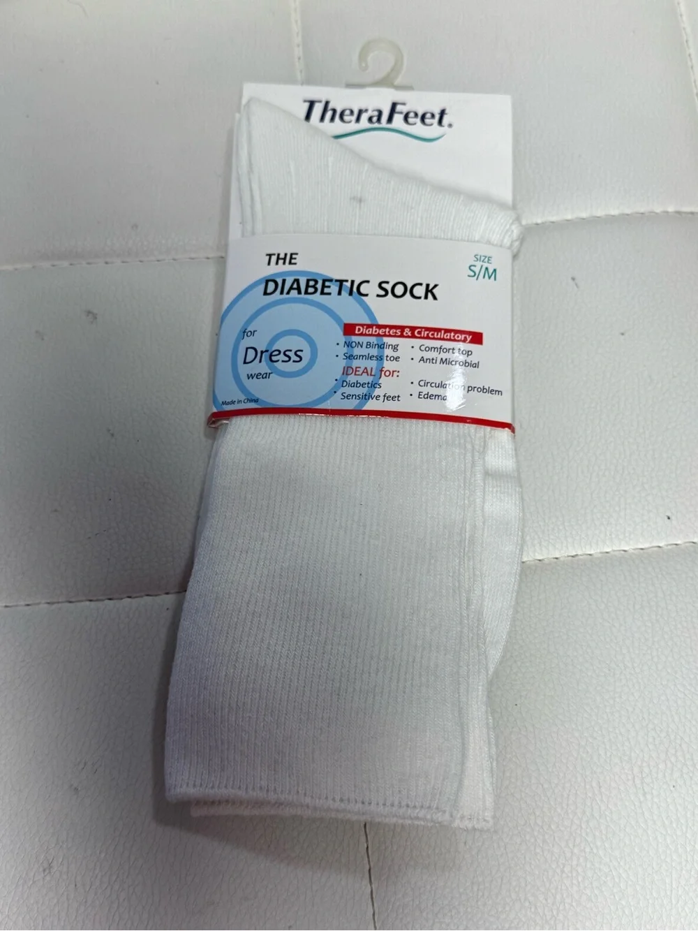 White Dress Diabetic Socks - S/M